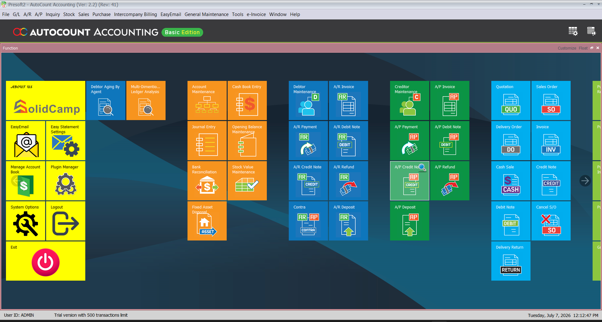 Main menu 